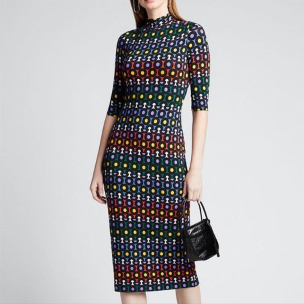 Alice and Olivia spotted mock neck midi dress
